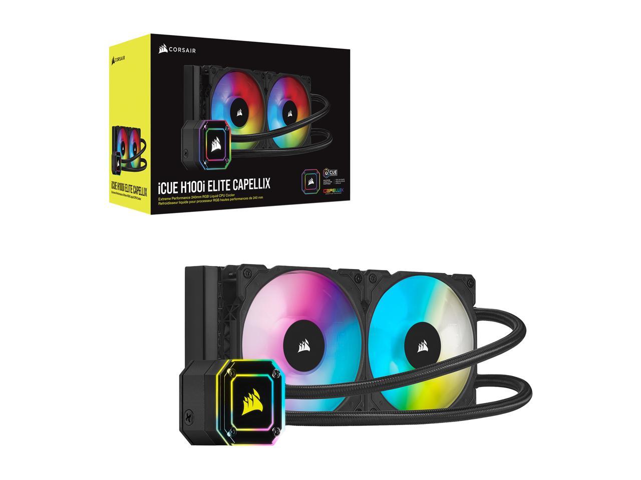 Corsair Hydro Series, Icue H100I Elite Capellix, 240Mm Radiator, Dual Ml120 Rgb Pwm Fans, Powerful Icue Software, Liquid Cpu Cooler, Cw-9060046-Ww