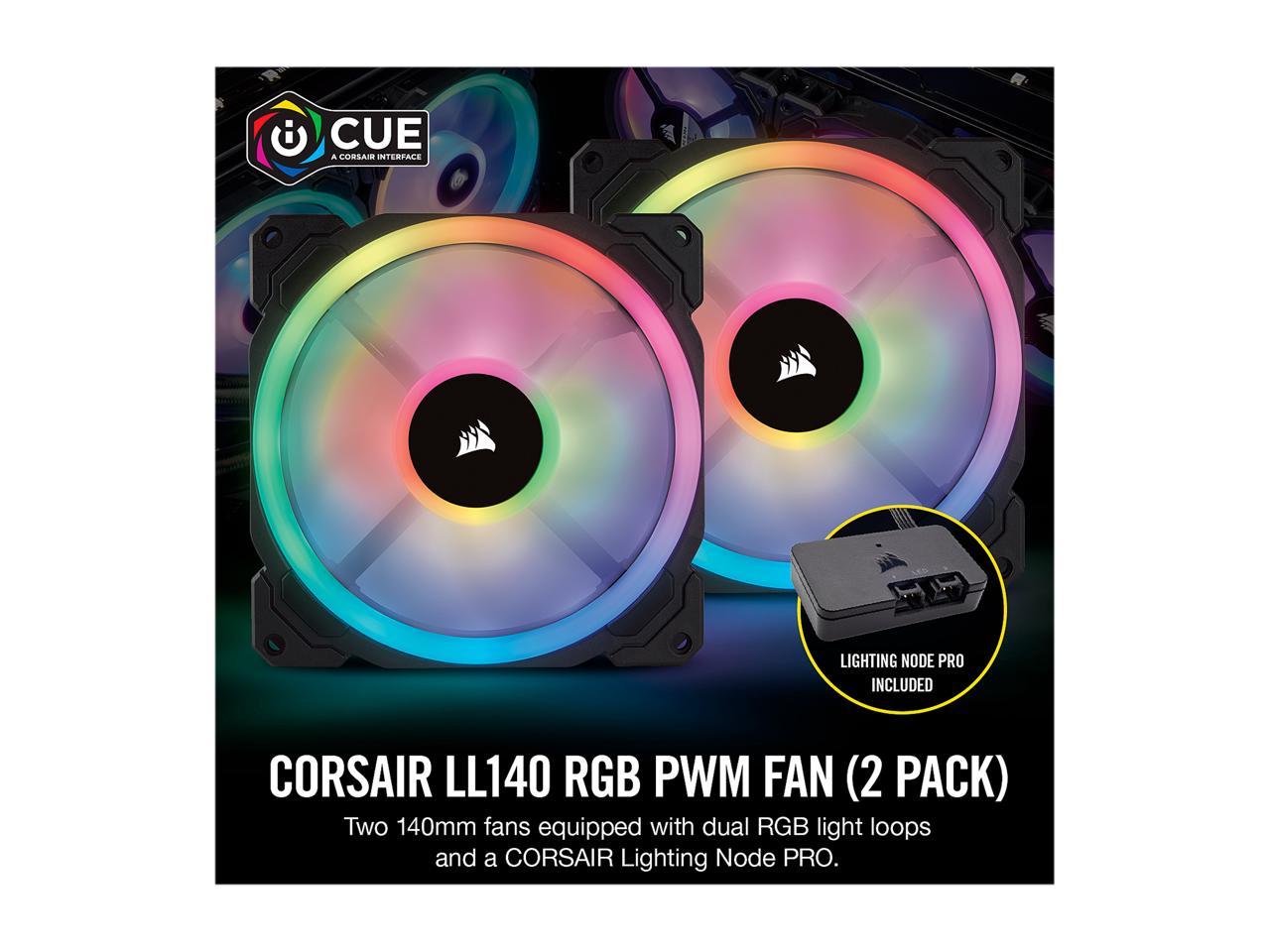 Corsair Ll Series Co-9050074-Ww Ll140 Rgb, 140Mm Dual Light Loop Rgb Led Pwm Fan, 2 Fan Pack With Lighting Node Pro