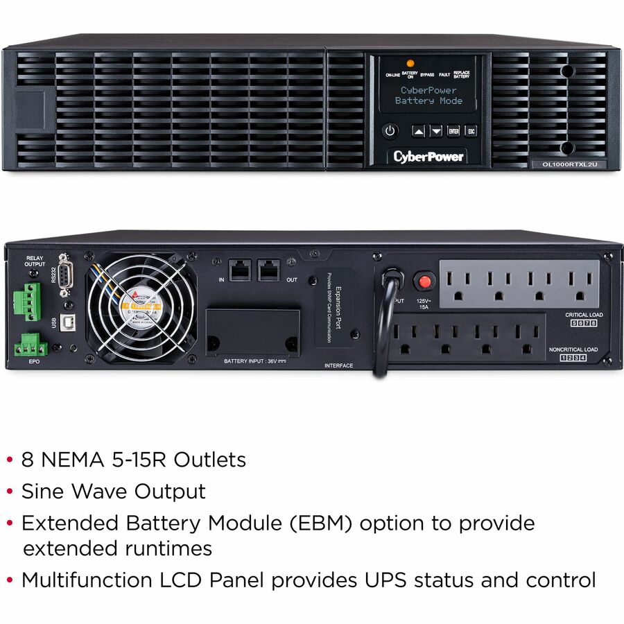 Cyberpower Ol1000Rtxl2U Uninterruptible Power Supply (Ups) Double-Conversion (Online) 1 Kva 900 W 8 Ac Outlet(S)