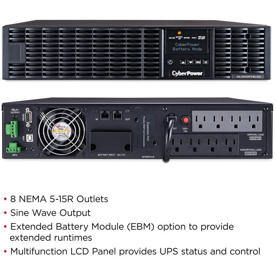 Cyberpower Ol1500Rtxl2U Uninterruptible Power Supply (Ups) Double-Conversion (Online) 1.5 Kva 1350 W 8 Ac Outlet(S)