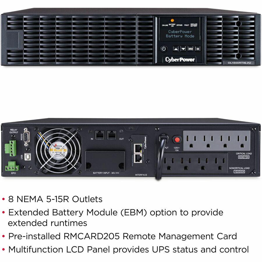 Cyberpower Ol1500Rtxl2Un Uninterruptible Power Supply (Ups) Double-Conversion (Online) 1.5 Kva 1350 W 8 Ac Outlet(S)