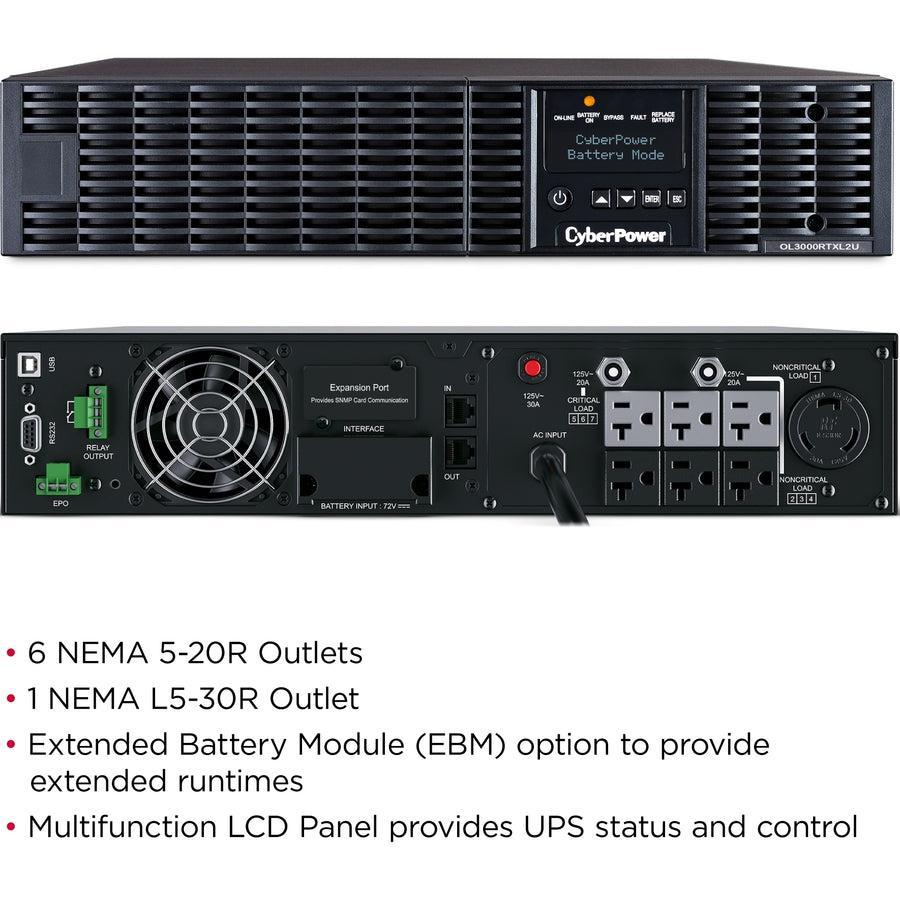 Cyberpower Ol3000Rtxl2U Uninterruptible Power Supply (Ups) Double-Conversion (Online) 3 Kva 2700 W 7 Ac Outlet(S)