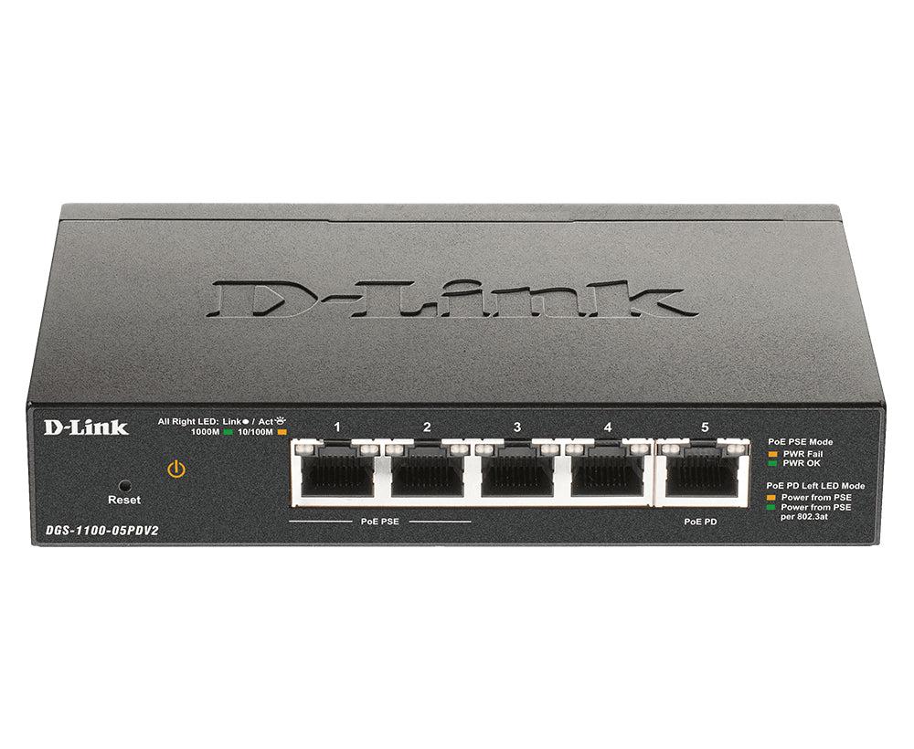 D-Link DGS-1100-05PDV2 5-Port Gigabit PoE Smart Managed Switch - Compact Network Solution | TecISoft
