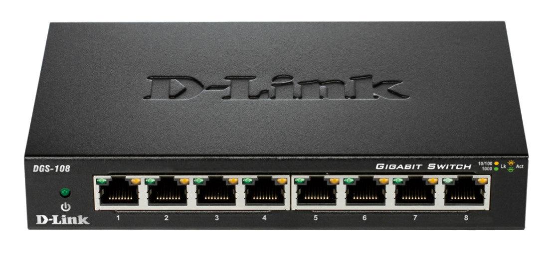DGS-108 8-Port Gigabit Ethernet Switch - Unmanaged Desktop Network Hub | D-Link