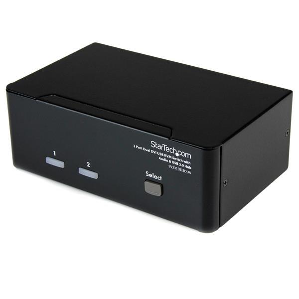 Dual DVI KVM Switch 2-Port - StarTech USB Audio Hub TAA | TechSoft SV231DD2DUA