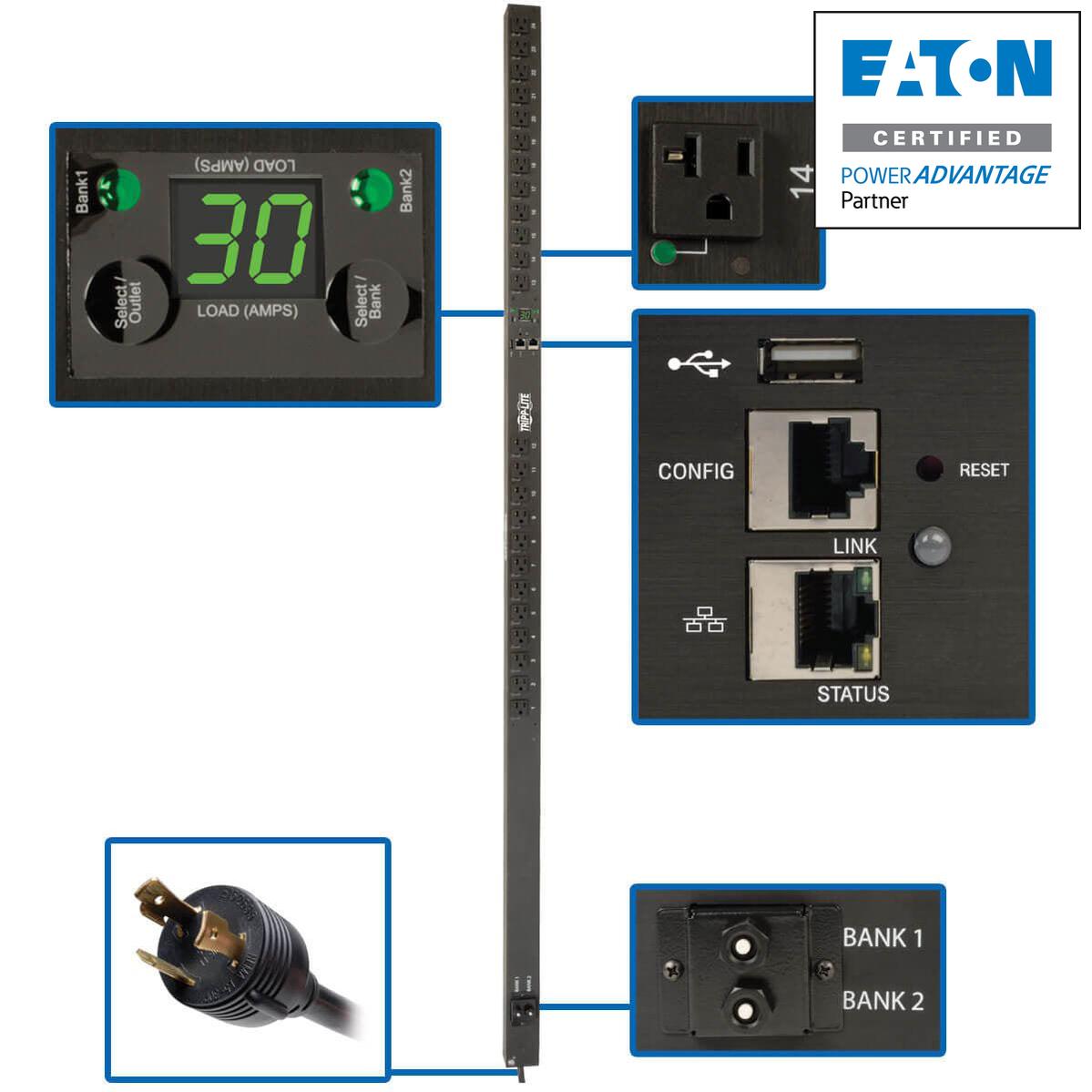 Eaton 2.9kW Single-Phase Switched PDU, LX Platform Interface PDUMVR30NETLX