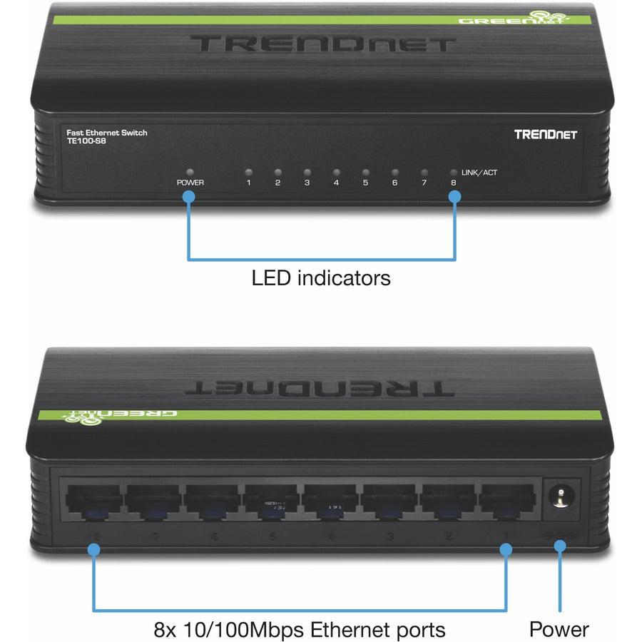 Ethernet Switches - 8-Port Energy Efficient Desktop Switch | TRENDnet TE100-S8
