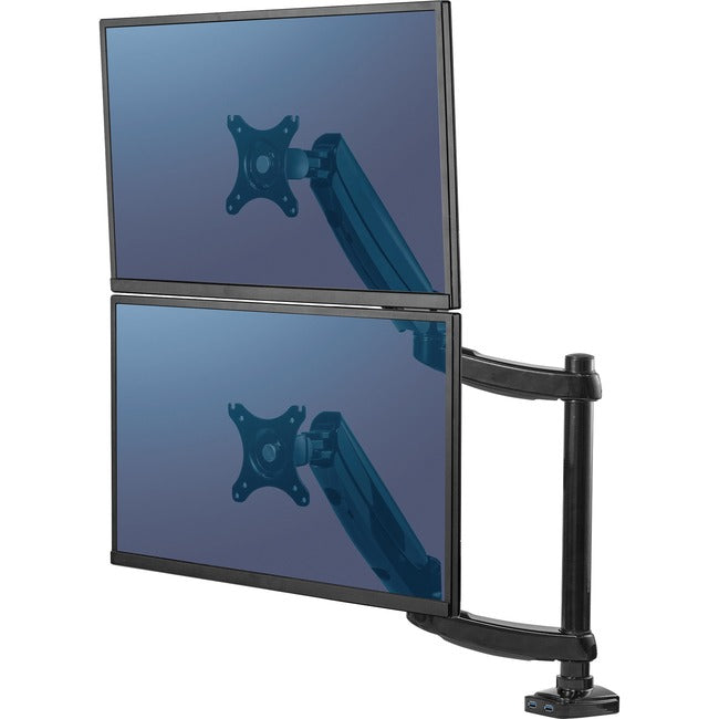 Fellowes Platinum Series High Quality Dual and Dual Stacking Monitor Arm for 27 Inch(stacking) and 32 Inch(side by side) Monitors, Full Motion, 360&deg; Rotation, VESA Mount with Grommet or Clamp, USB Ports, Ergonomic, Black 8043401