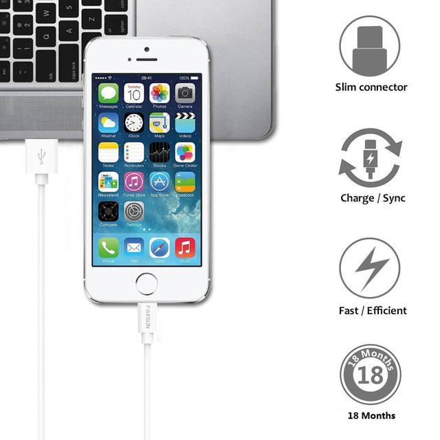 Foxsun Am001002 Iphone Charging Cable 3.3 Ft/1M Lightning Cable For Iphone 7/7Plus/6/6Plus/6S/6S Plus/5/5S/5C/Se, Ipad Pro/Air/Mini (White)