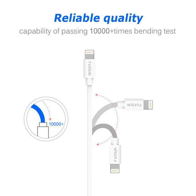 Foxsun Am001006 Iphone Charging Cable 6.6 Ft/2M Lightning Cable For Iphone 7/7Plus/6/6Plus/6S/6S Plus/5/5S/5C/Se, Ipad Pro/Air/Mini (White)