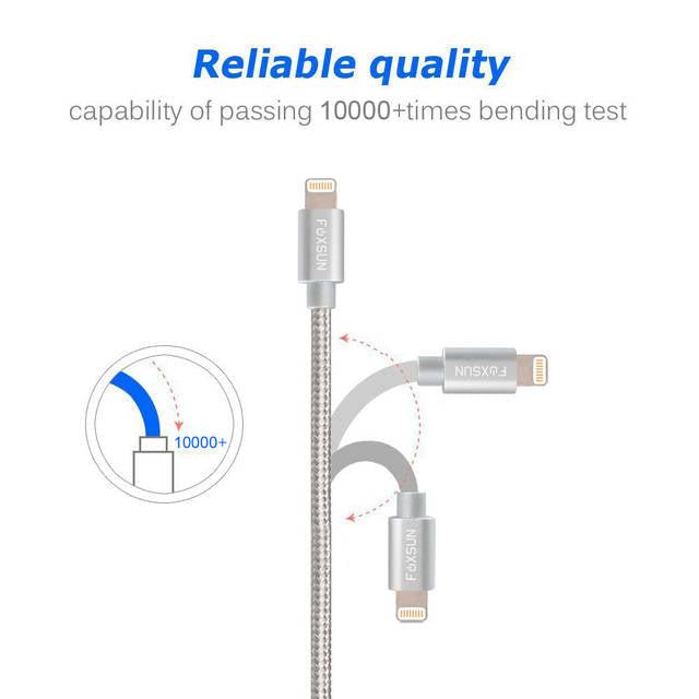 Foxsun Am001021 Iphone Charging Cable 6.6 Ft/2M Nylon Braided Lightning Cable For Iphone