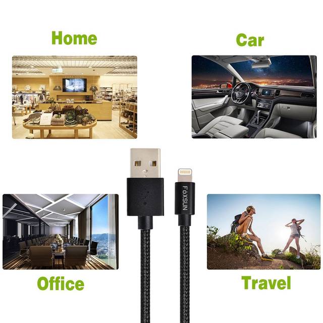 Foxsun Am001022 Iphone Charging Cable 6.6 Ft/2M Nylon Braided Lightning Cable For Iphone