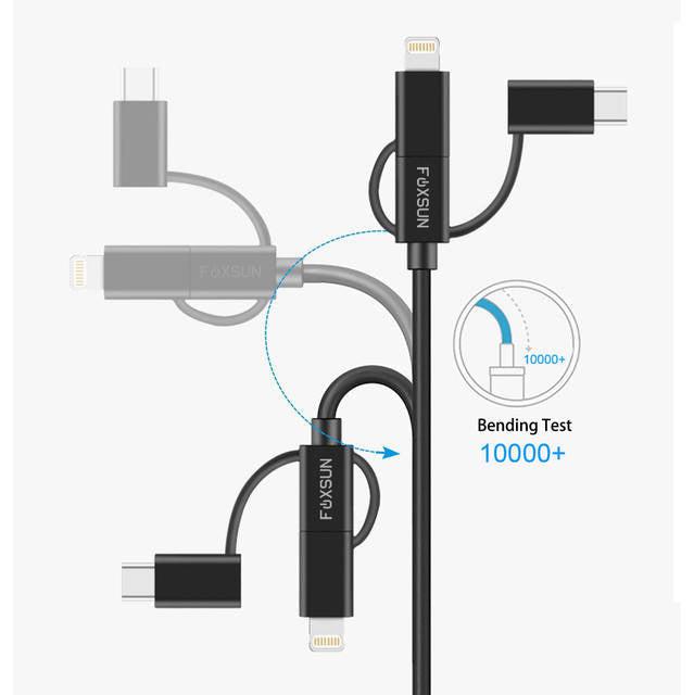 Foxsun Am001032 Multi Usb Charging Cable, 6.6 Ft/2M 3 In 1 Multiple Usb Charger Cable With 8Pin