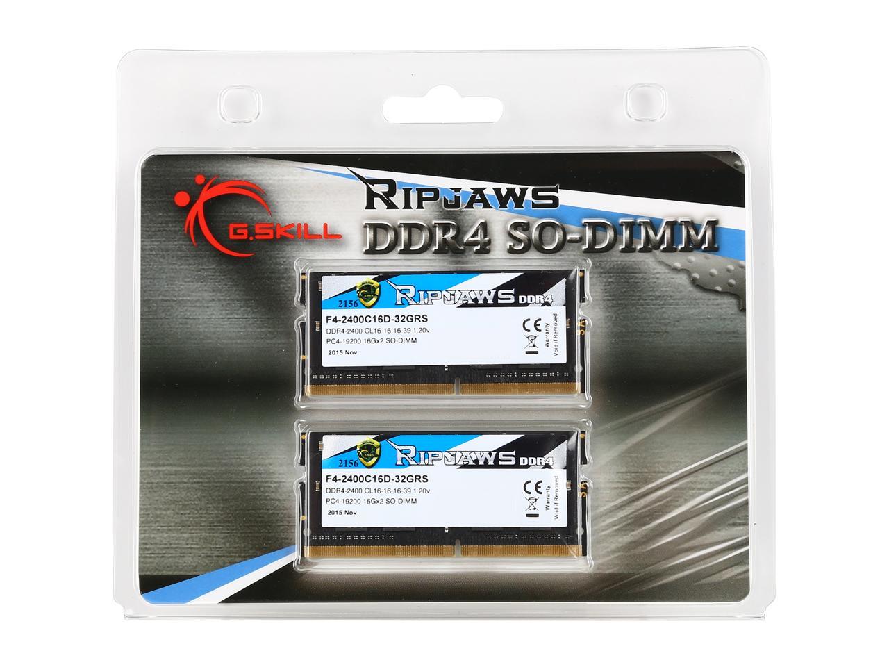 G.Skill Ripjaws Series 32Gb (2 X 16Gb) 260-Pin Ddr4 So-Dimm Ddr4 2400 (Pc4 19200) Laptop Memory Model F4-2400C16D-32Grs