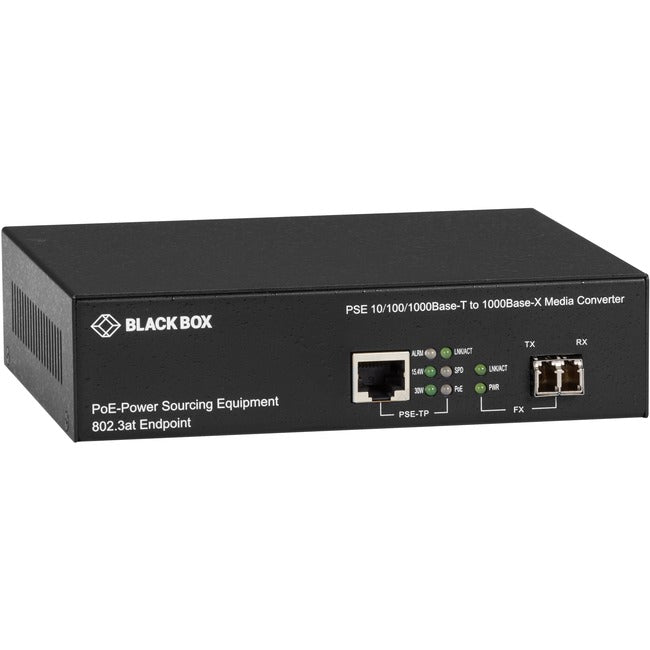 Gigabit Ethernet PoE Media Converter 10/100/1000 Mbps Copper to Multimode Fiber Black Box LPS500A-MM-LC-R3 | TecISoft