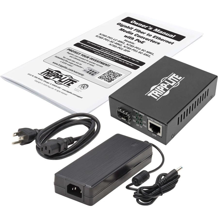 Gigabit SFP Fiber to Ethernet Media Converter, POE+ - 10/100/1000 Mbps N785-P01-SFP