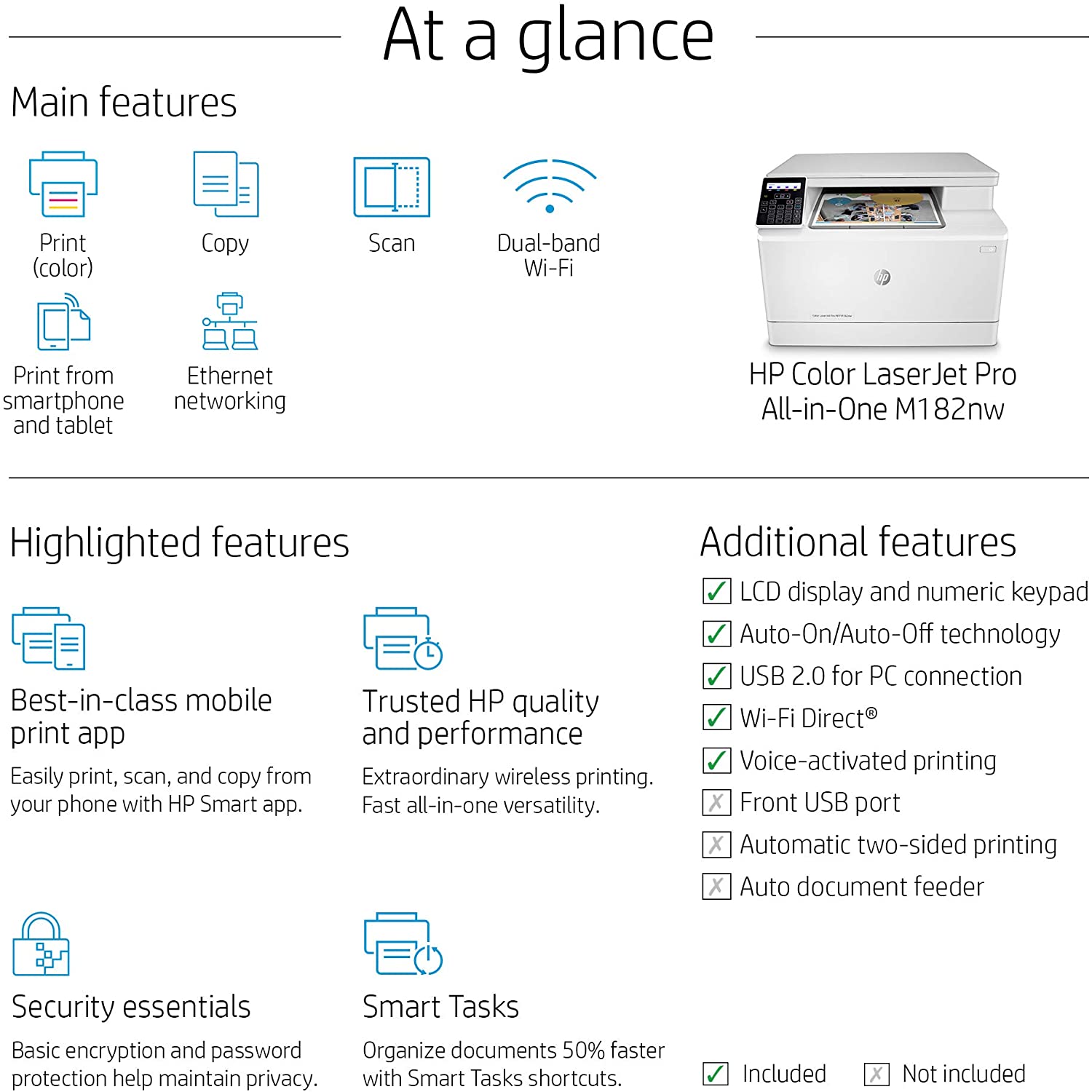 Hp Color Laserjet Pro M182Nw Wireless All-In-One Laser Printer, Print, Scan & Copy