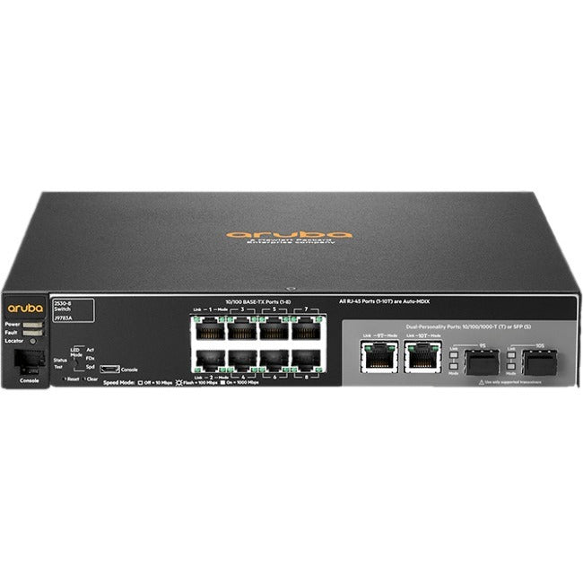 Hpe Aruba 2530-8 - Switch - Managed - 8 X 10/100 + 2 X Combo Gigabit Sfp - Desktop, Rack-Mountable, Wall-Mountable