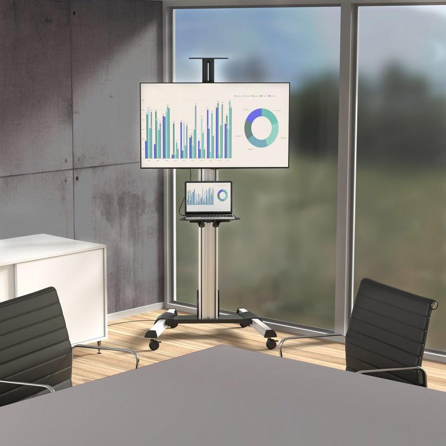 Height Adjustable TV Cart - Mobile Display Mount with Lockable Wheels | TeciSoft STNDMTV70