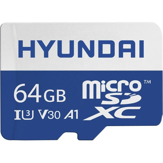 Hyundai 64GB microSDXC UHS-I Memory Card with Adapter, 90MB/s (U3) 4K Video, Ultra HD, A1, V30 SDC64GU3
