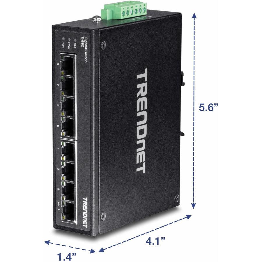 Industrial Ethernet Switch - 8-Port Gigabit DIN-Rail Hardened | TrendNet TI-G80