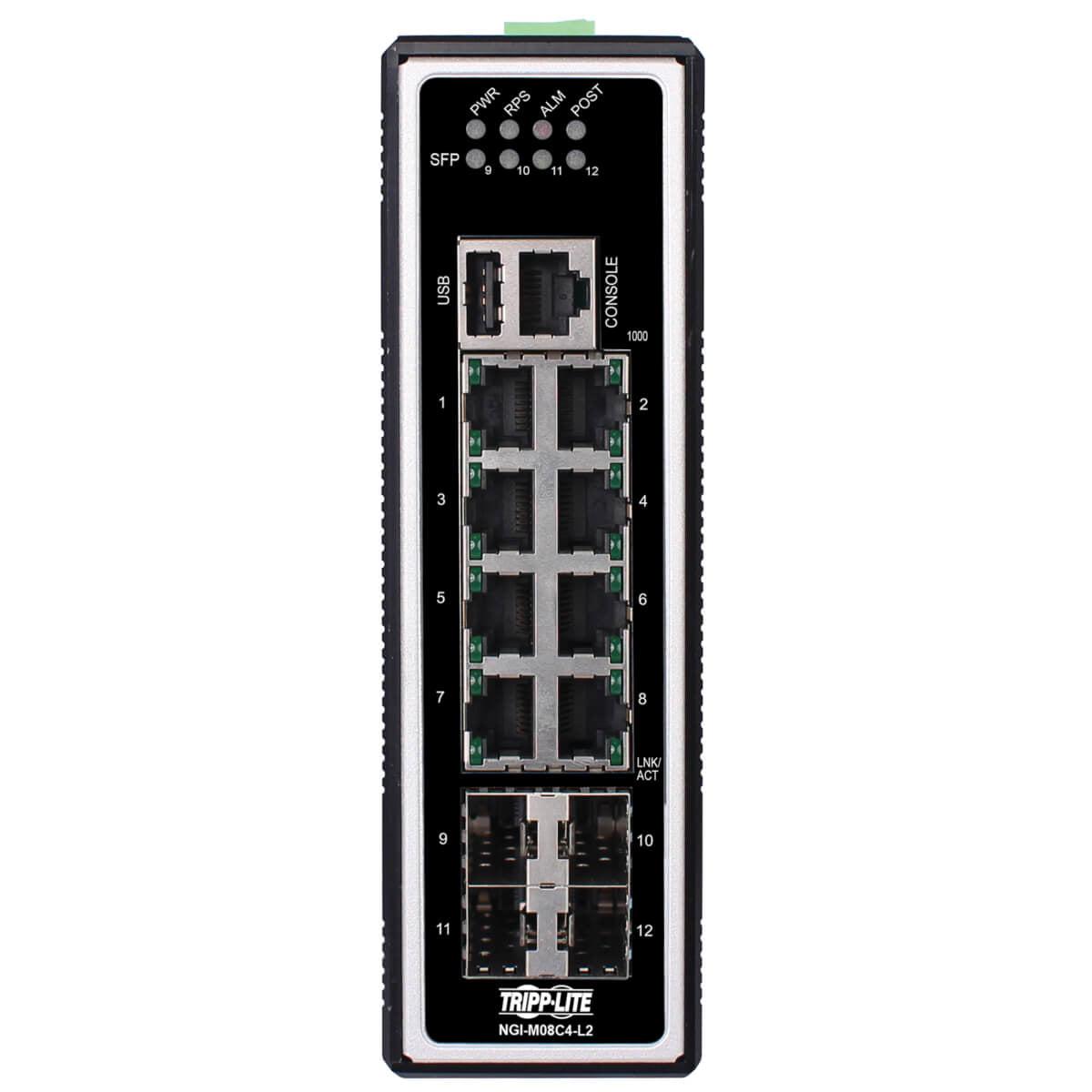 Industrial Ethernet Switch - 8-Port Managed Gigabit DIN Mount | Tripp Lite NGI-M08C4-L2