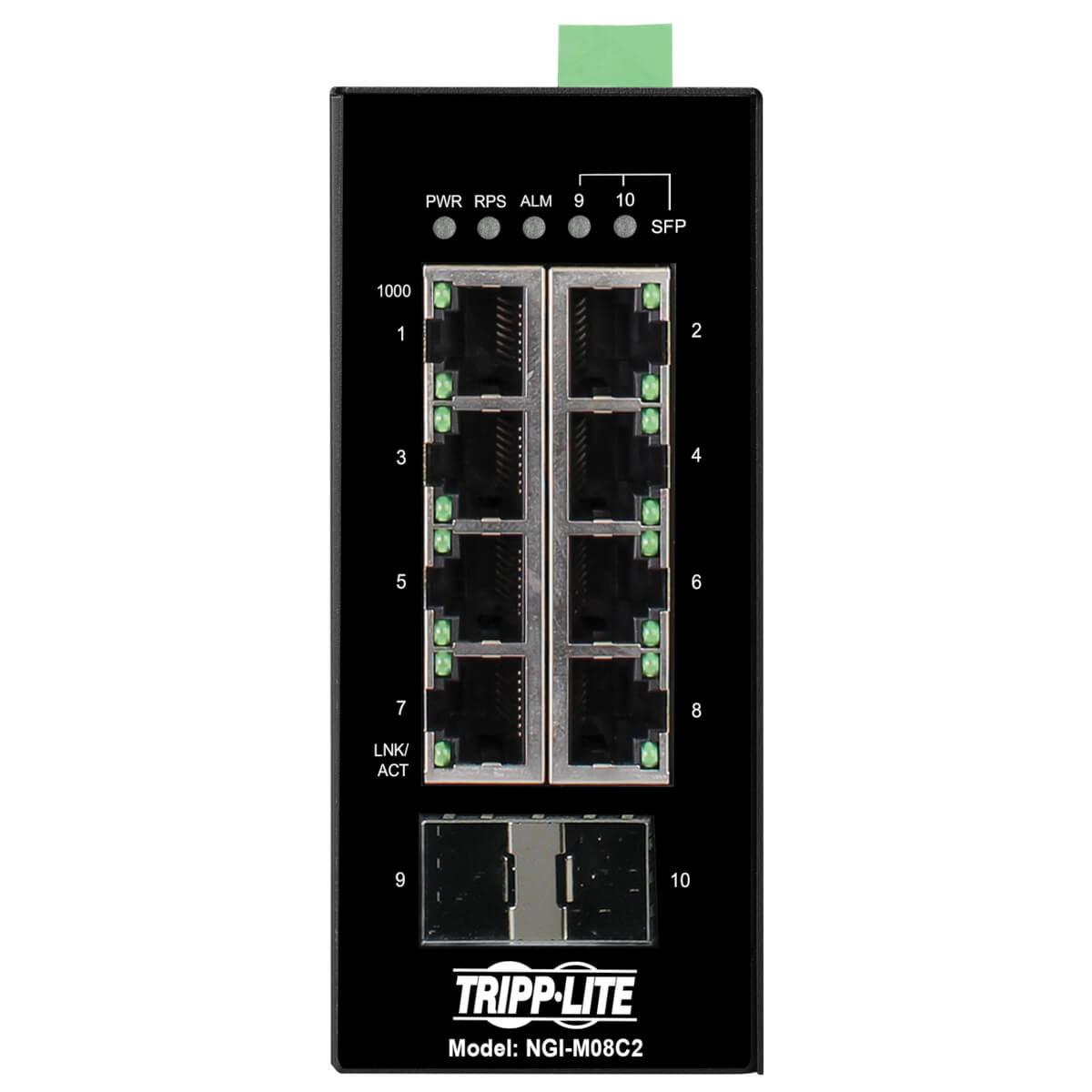 Industrial Ethernet Switch - DIN Mount Gigabit SFP Managed | Tripp Lite NGI-M08C2
