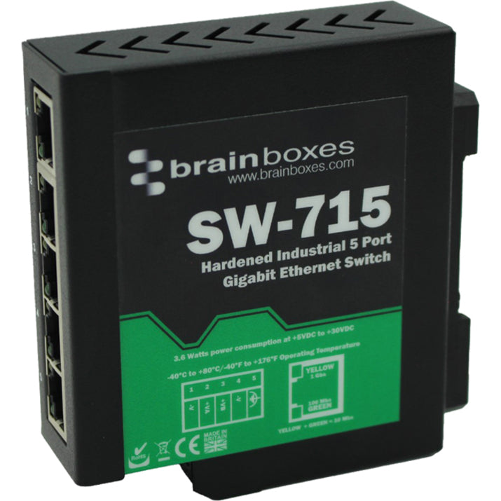 Industrial Ethernet Switch - Hardened 5 Port Gigabit DIN Rail Switch | Brainboxes SW-715