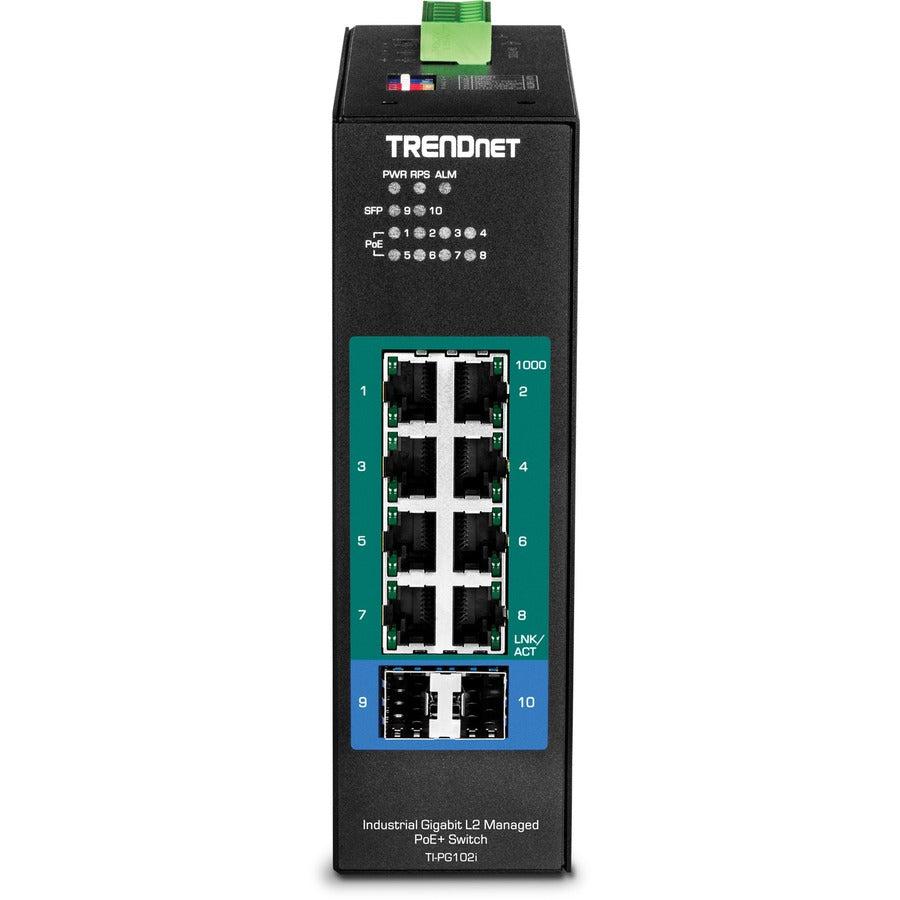 Industrial Gigabit Managed PoE+ DIN-Rail Switch - 10-Port Network Switch | TrendNet TI-PG102I
