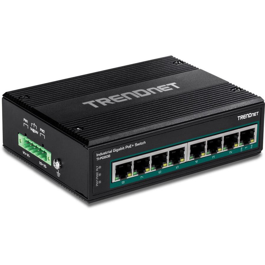 Industrial Gigabit PoE+ DIN-Rail Switch - Variable Voltage Ethernet | TRENDnet TI-PG80B