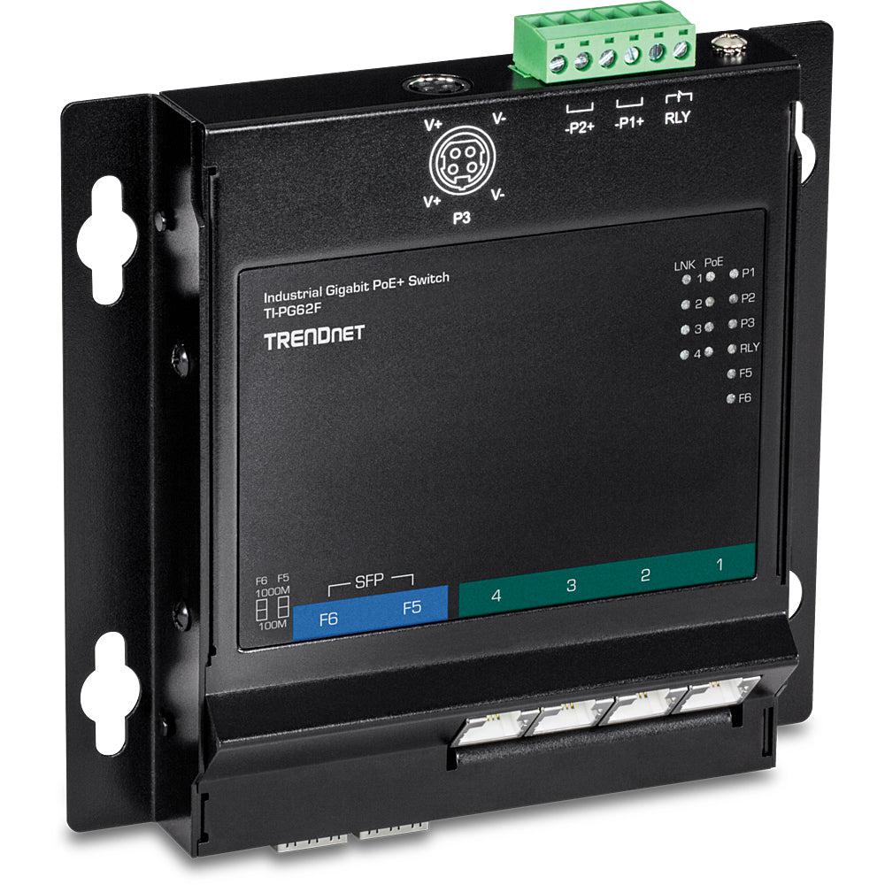 Industrial Gigabit PoE+ Switch - 6-Port Wall-Mounted Front Access | TRENDnet TI-PG62F