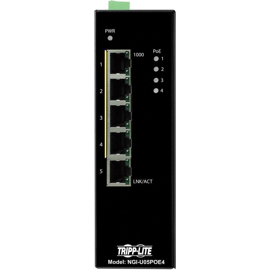 Industrial Network Switch 5-Port PoE+ DIN Mount - Unmanaged Gigabit | Tripp Lite NGI-U05POE4