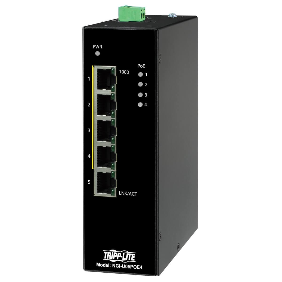 Industrial Network Switch 5-Port PoE+ DIN Mount - Unmanaged Gigabit | Tripp Lite NGI-U05POE4