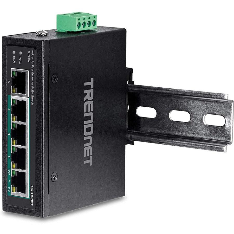 Industrial PoE+ DIN-Rail Switch - 5-Port Fast Ethernet Network Solution | TrendNet TI-PE50