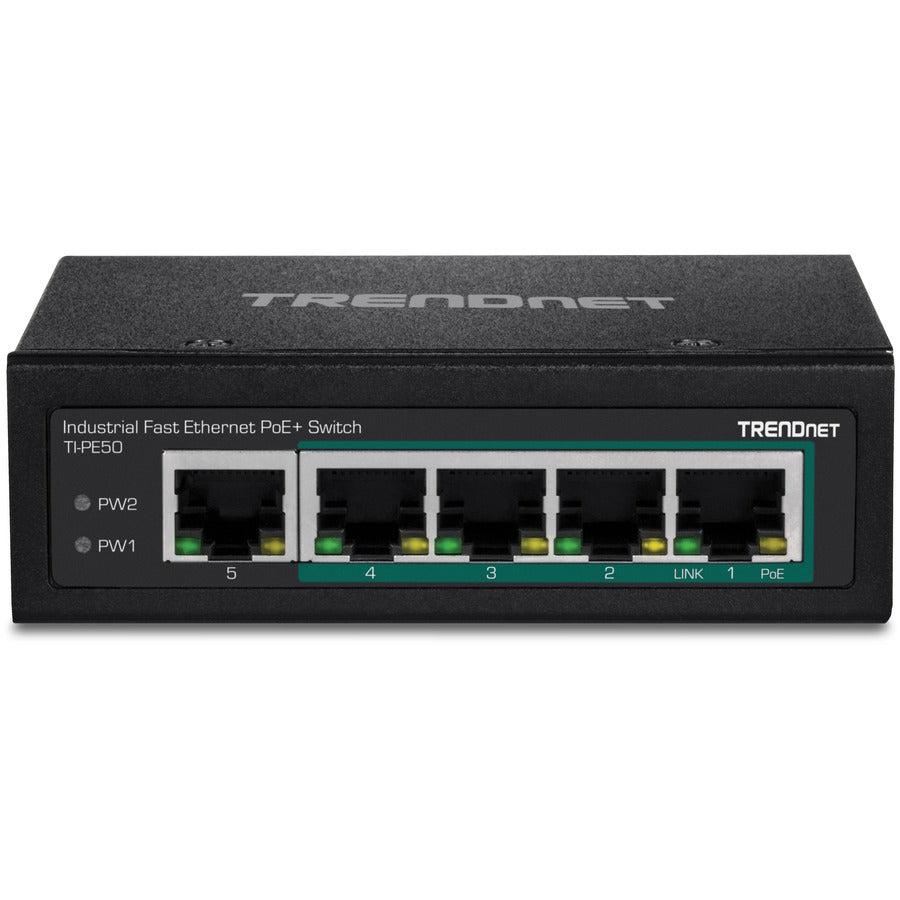 Industrial PoE+ DIN-Rail Switch - 5-Port Fast Ethernet Network Solution | TrendNet TI-PE50