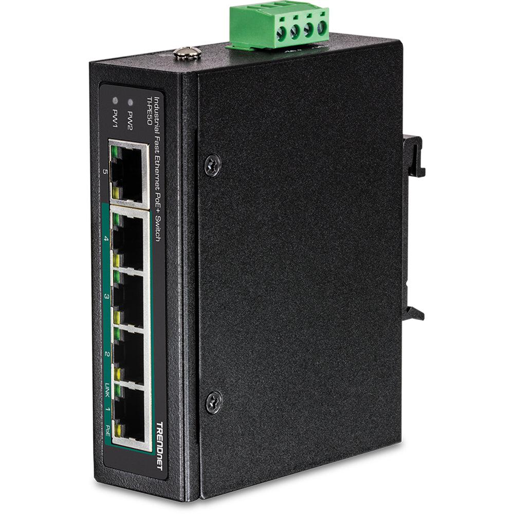Industrial PoE+ DIN-Rail Switch - 5-Port Fast Ethernet Network Solution | TrendNet TI-PE50
