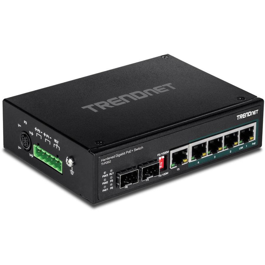 Industrial PoE+ DIN-Rail Switch - 7-Port Gigabit Hardened | TRENDnet TI-PG62