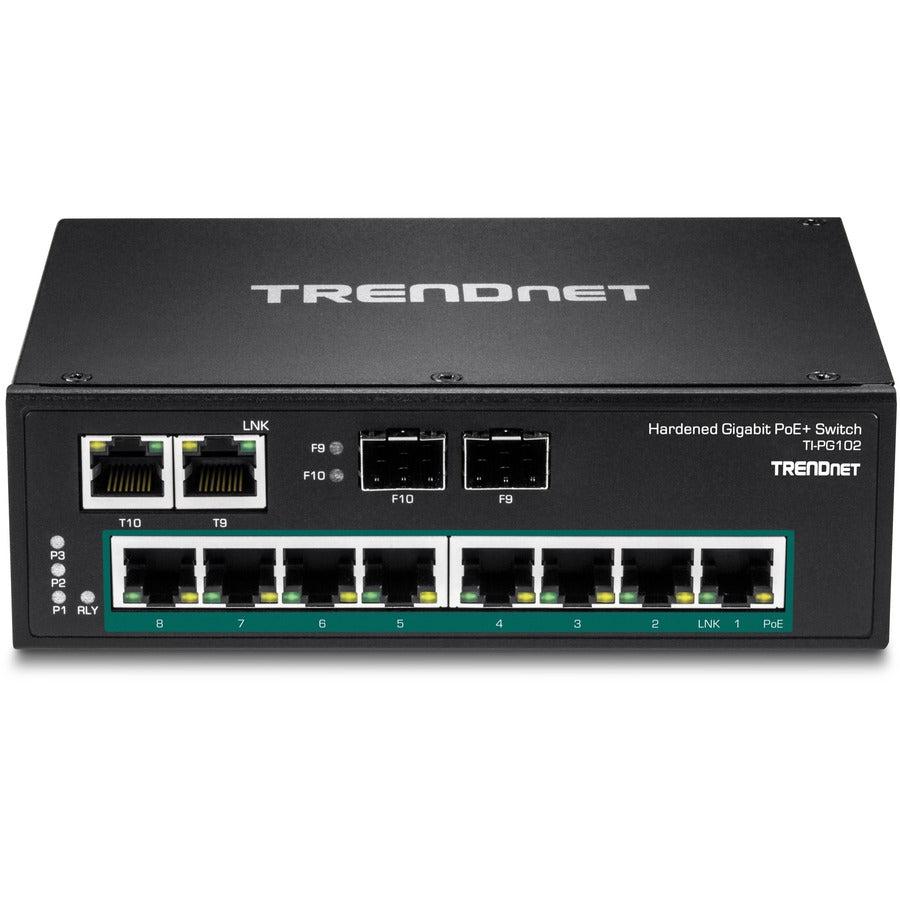Industrial PoE+ Switch - 10 Port Gigabit DIN Rail Ethernet Switch | TechSoft TI-PG102