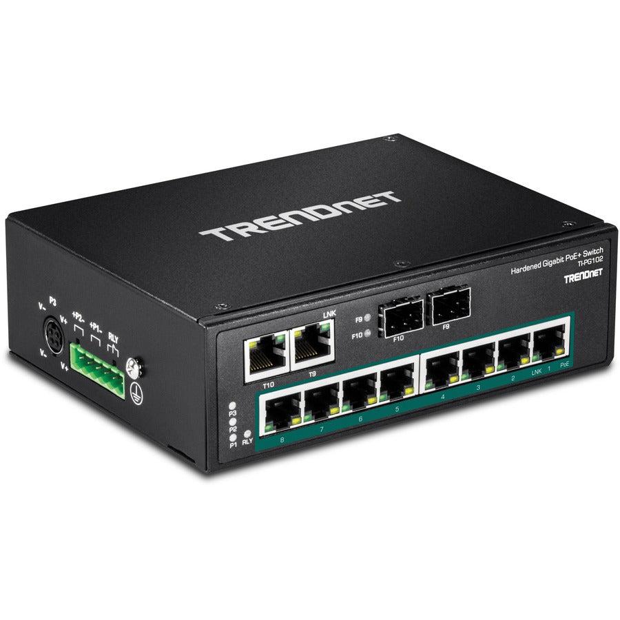 Industrial PoE+ Switch - 10 Port Gigabit DIN Rail Ethernet Switch | TechSoft TI-PG102
