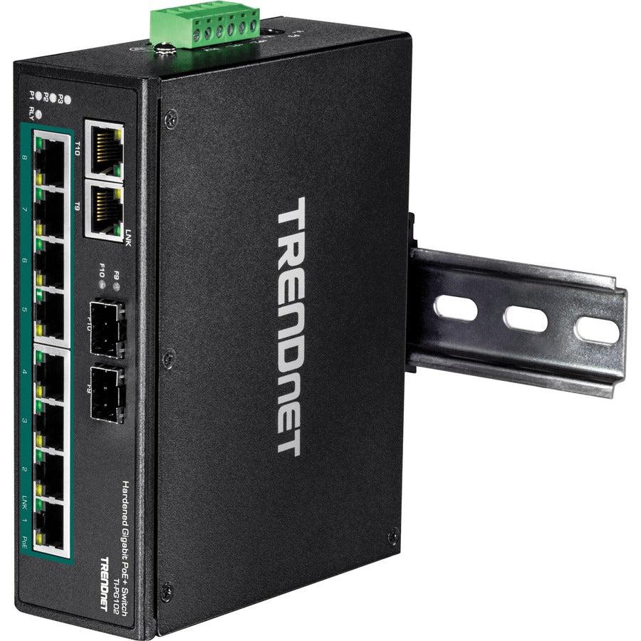 Industrial PoE+ Switch - 10 Port Gigabit DIN Rail Ethernet Switch | TechSoft TI-PG102