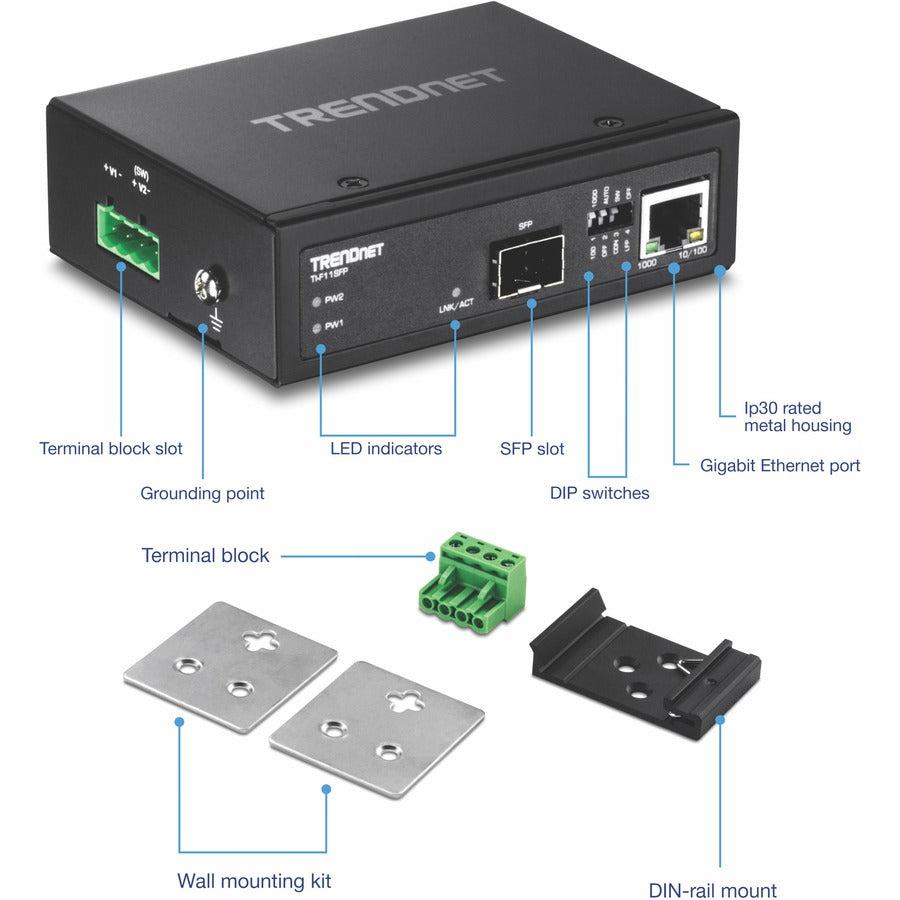 Industrial SFP Media Converter Hardened Gigabit 100/1000 Base-T | TecISoft TI-F11SFP