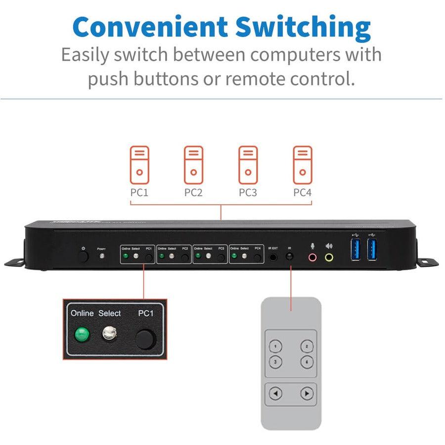 KVM Switch 4 Port DisplayPort - 4K Multi Computer Control | TechSoft B005-DPUA4