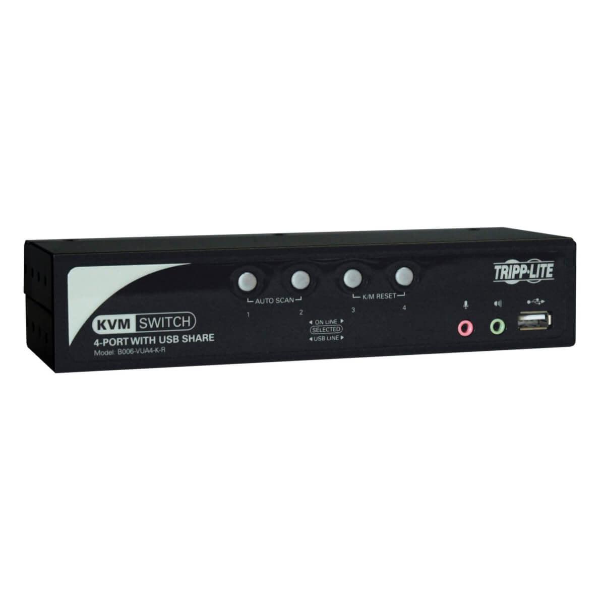 KVM Switch Cable - 4-Port Audio OSD Peripheral Sharing | Tripp Lite B006-VUA4-K-R