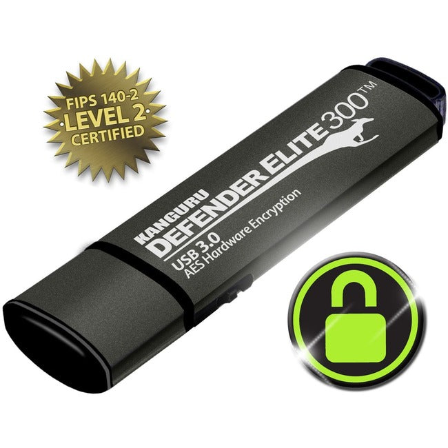 Kanguru Defender Elite300&trade; FIPS 140-2 Certified, AES XTS 256-Bit Hardware Encrypted USB 3 Secure Flash Drive with Physical Write Protect Switch, 256G KDFE300-256G