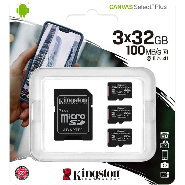 Kingston Canvas Select Plus SDCS2 32 GB Class 10/UHS-I (U1) microSDHC - 3 Pack SDCS2/32GB-3P1A