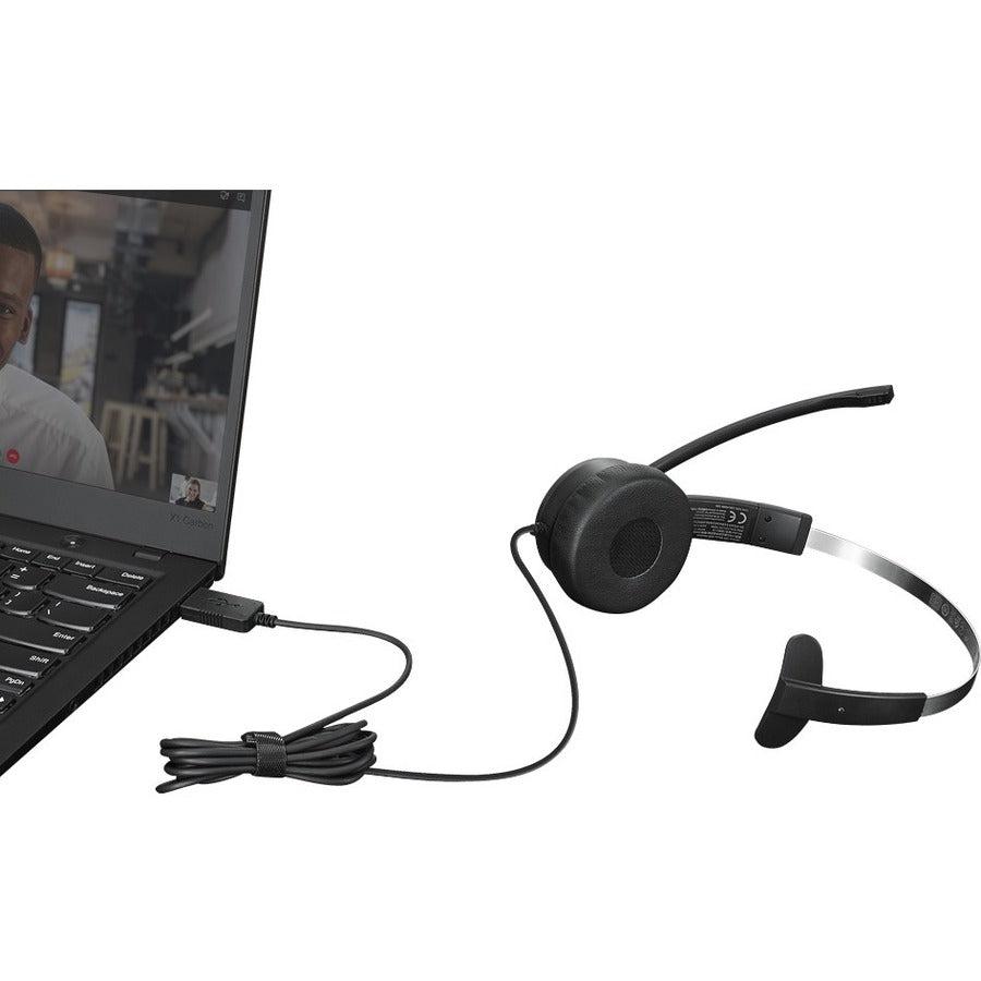Lenovo 100 Mono Headset Wired Head-Band Office/Call Center Usb Type-A Black