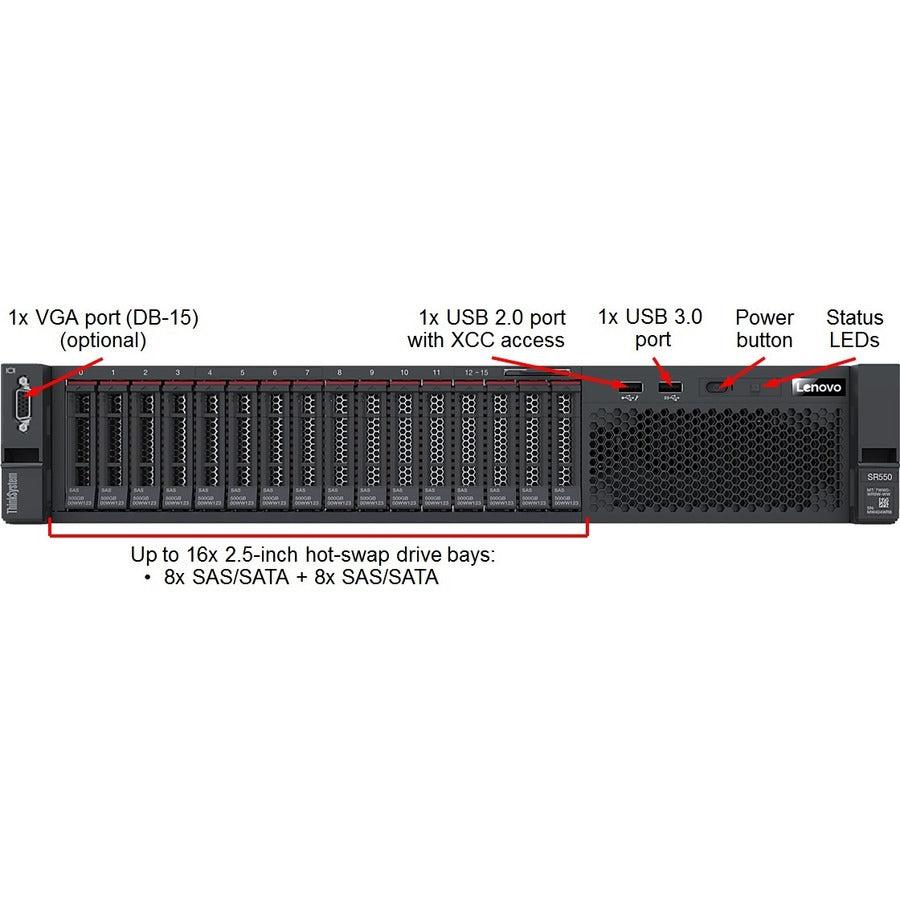 Lenovo Thinksystem Sr550 Server 61.4 Tb 2.1 Ghz 32 Gb Rack (2U) Intel Xeon Silver 750 W Ddr4-Sdram