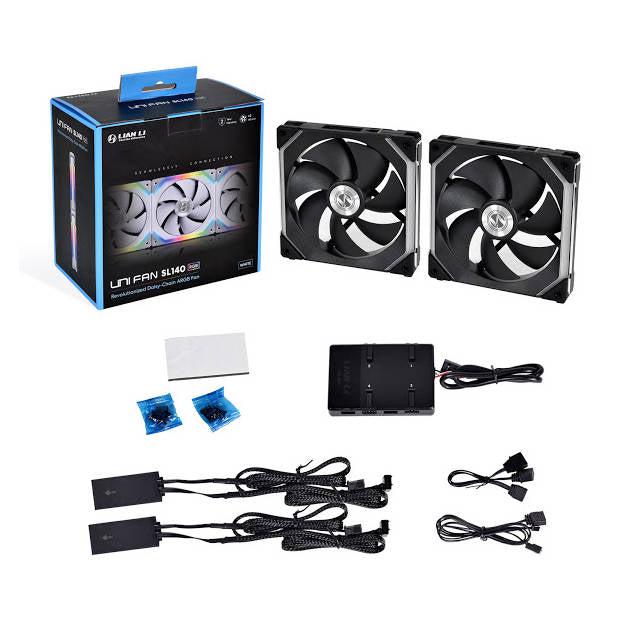 Lian Li Uni Fan Sl140 Double Pack Black With Controller (Argb 140Mm Led Pwm Daisy-Chain) (2Pcs, Black)