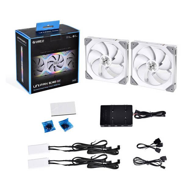 Lian Li Uni Fan Sl140 Double Pack White With Controller (Argb 140Mm Led Pwm Daisy-Chain) (2Pcs, White)