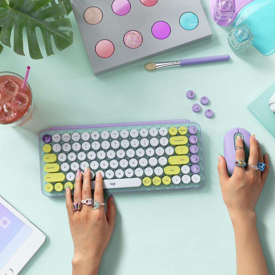 Logitech Pop Keys Keyboard Rf Wireless + Bluetooth Mint Colour, Violet, White, Yellow
